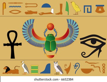 Set of egyptian icons and hieroglyphics