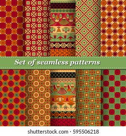 Set of Egyptian ornament Tribal seamless pattern. Can be used for cloth, jackets, invitation, flyers, bags, notebooks, cards, envelopes, pads, blankets, furniture, packing,