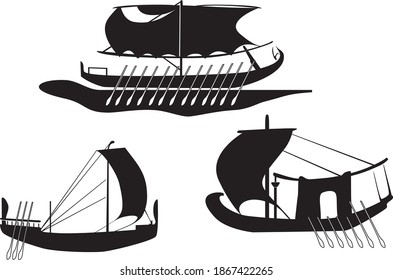 Set of Egyptian ships. Vector graphics