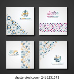 Set Eid Adha Mubarak Greeting design with ornamental colorful detail of floral mosaic islamic art ornament. New collection. Vector illustration