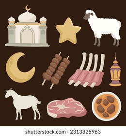 Set of Eid Al Adha Cute Hand Drawn Illustration