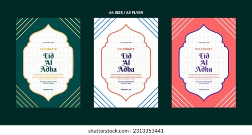 Set of eid al adha flyer card for greeting Muslim. Flyer card design.
