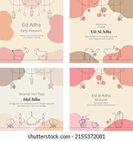 Set Eid al Adha Greeting Card Pastel Background. Selamat Hari Raya Idul Adha Vector Illustration. Post Social Media Template