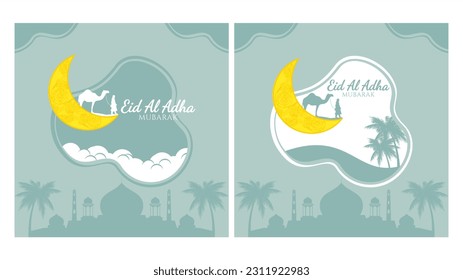 Set eid al adha Grußkarte Post Social Media Vorlage pastellfarbener Hintergrund Vektorgrafik flaches Design