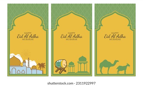 set eid al adha  greeting card post social media template pastel background vector line illustration flat design and doodle style