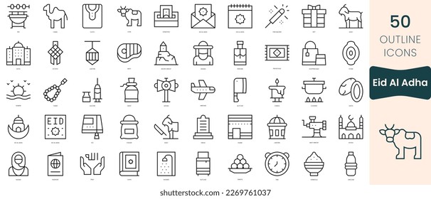 Set of eid al adha icons. Thin linear style icons Pack. Vector Illustration