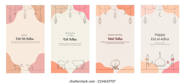 Set Eid al Adha Social Media Post Template. Idul Adha Greeting Card Vector Illustration Pastel Background