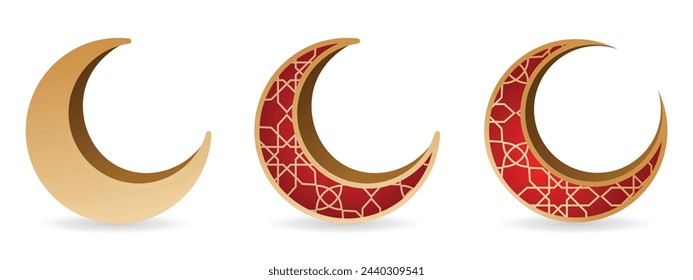 set of Eid crescent moon vector illustration on white isolated