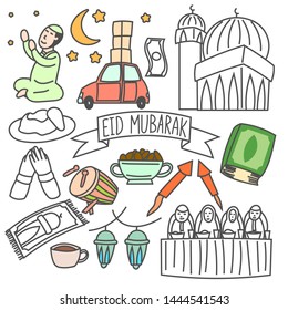 Set of eid mubarak event, doodle, sketch, drawings