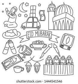 Set of eid mubarak event, doodle, sketch, drawings