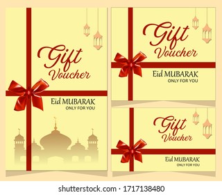 Set of Eid Mubarak gift coupon or gift voucher design. 