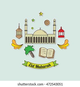 Set of eid mubarak isolated hand drawn style cartoon. Vector illustration