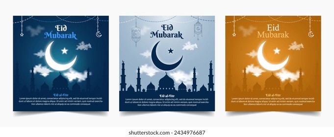 Set of Eid mubarak social media post template. Islamic social media web banner design. muslim event banner Background