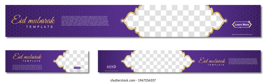 Set of eid mubarak square banner template design with a place for photos. Suitable for social media post. Vector illustration
