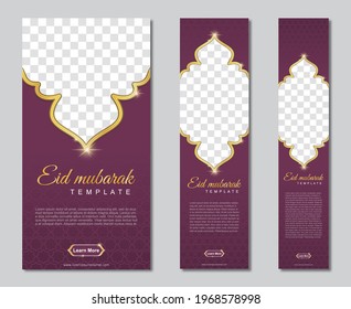 Set of eid mubarak square banner template design with a place for photos. Suitable for social media post. Vector illustration