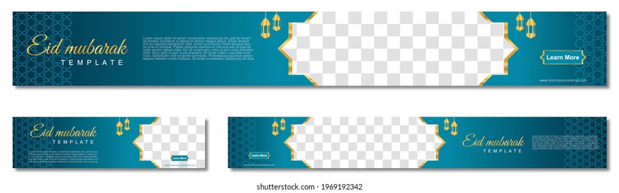 Set of eid mubarak square banner template design with a place for photos. Suitable for social media post. Vector illustration