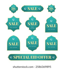 Set of Eid Sale Labels. Ramadan Offer Discount Tag Collection, discount, mega and Big sale, special offer. Vector illustration