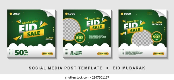 Set Eid Sale Promotion Square Banner Template with photo collage. Suitable for Web Promotion and Social Media Template Post for Advertisement, Event, and etc. Vector Illustration.