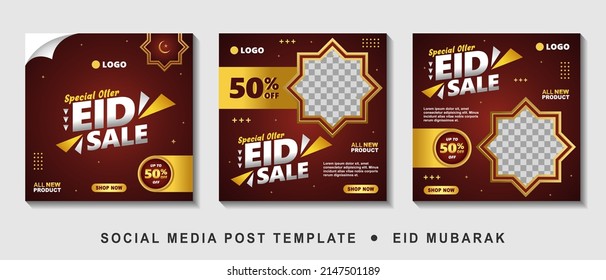 Set Eid Sale Promotion Square Banner Template with photo collage. Suitable for Web Promotion and Social Media Template Post for Advertisement, Event, and etc. Vector Illustration.