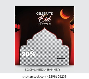 Set of Eid sale social media post template design. Social media template with an Islamic background and eliminate, For social media posts, Instagram, and web internet ads. Eid offer banner