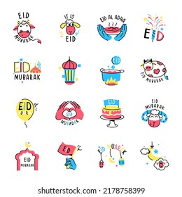 Set of Eid Wishes Doodle Icons
