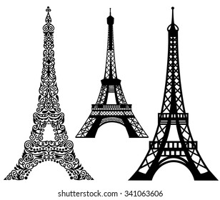 Set of Eiffel Tower.  Isolated on white.