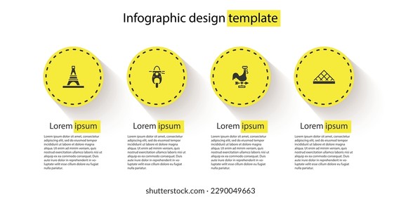 Set Eiffel tower, Scooter, Rooster weather vane and Louvre museum. Business infographic template. Vector