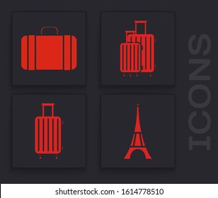 Set Eiffel tower, Suitcase for travel, Suitcase for travel and Suitcase for travel icon. Vector