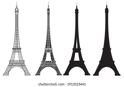Set of Eiffel Tower vector icon with lines isolated on white background. High quality badge