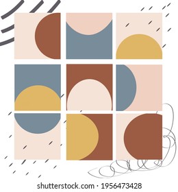 Set of eight abstract backgrounds. Hand drawn various shapes and doodle objects. Delicate pastel colors. Stock illustration. Copy space