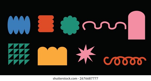 Conjunto de ocho fondos abstractos. Dibujado a mano varias Formas y objetos doodle. Ilustraciones vectoriales modernas contemporáneas de moda. Cada fondo está aislado. 
