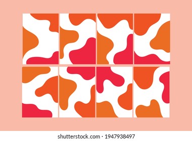 Set of eight abstract backgrounds. Various hand drawn scribble shapes and objects. Modern contemporary trendy vector illustration. Each background is isolated. Analogus color