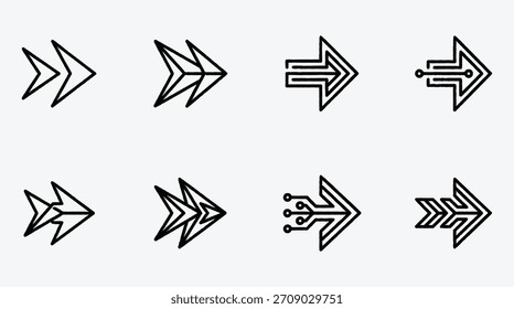 Set of eight arrow icon design elements with technological concept
