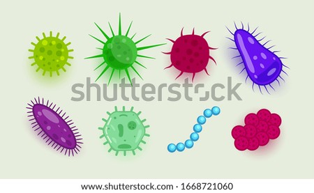 set of eight backteria or parasitic germs
