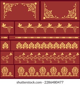 Set of eight Baroque seven stencil decorations. Vectorized seamleass patterns.