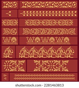 Set of eight Baroque vintage stencil decorations. Vectorized seamleass patterns.