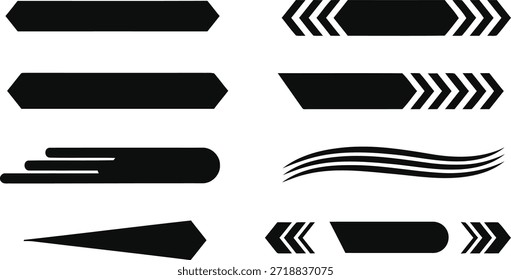 Conjunto de oito abstrato preto e formas, incluindo setas e linhas onduladas