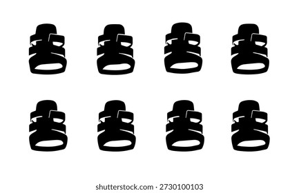 Conjunto de ocho siluetas de zapatos abstractos negros con múltiples correas, diseño versátil, aislado sobre fondo blanco, Vector gráfico