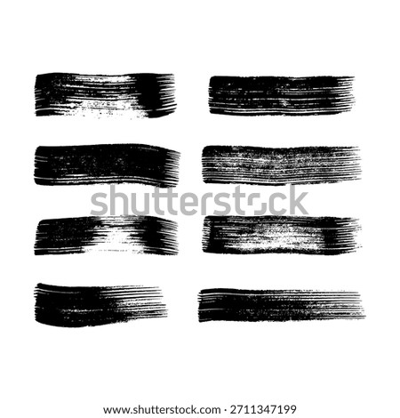 Set of eight black brush strokes. Hand drawn ink spots isolated on white background. Vector illustration
