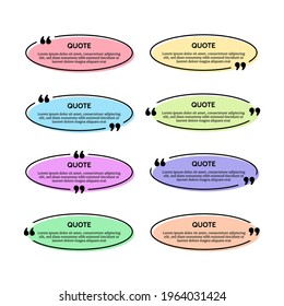 Set of eight black oval quote box frames on multicolour backgrounds. Vector illustration
