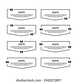 Set of eight black quote box frames isolated on white background. Vector illustration
