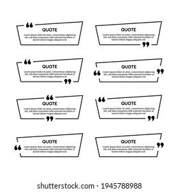 Set of eight black quote box frames isolated on white background. Vector illustration