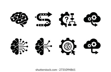 Conjunto de oito preto representando inteligência artificial e conceitos de tecnologia nuvem cerebral d