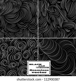 Set of eight black and white wave patterns