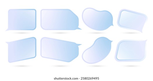 Set of eight blue pink speech bubbles talking chat apps isolated on white background for user interface web design, banner poster element, Layouts, collages, scene design, minimalist style templates