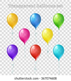 Set of eight bright colored transparent balloons