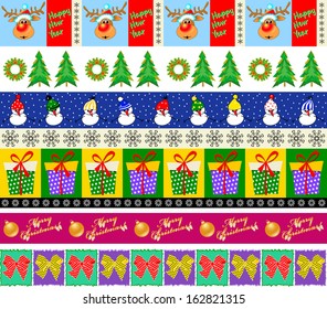 Set of eight bright New Year's and Christmas borders (eps10)