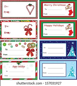 A Set Of Eight Christmas Gift Tags, Vector Format.