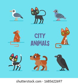 Set of eight city animals