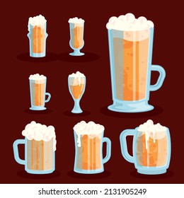 set of eight clear beer mugs